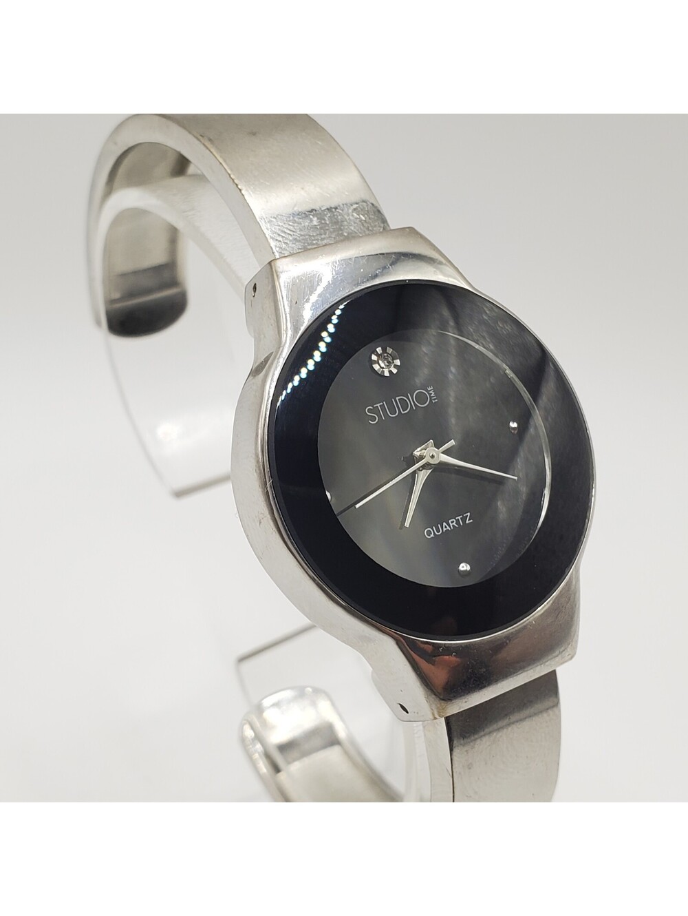 Studio Quartz Cuff Band Watch Womens 31mm Black Dial New Battery